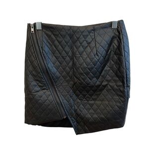 LF Faith in Love Zip Asymmetrical Quilted Faux Leather Mini Skirt Black Size 8
